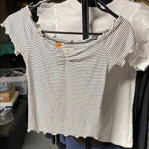 BDG Black & White Striped Off-the-Shoulder Crop Top